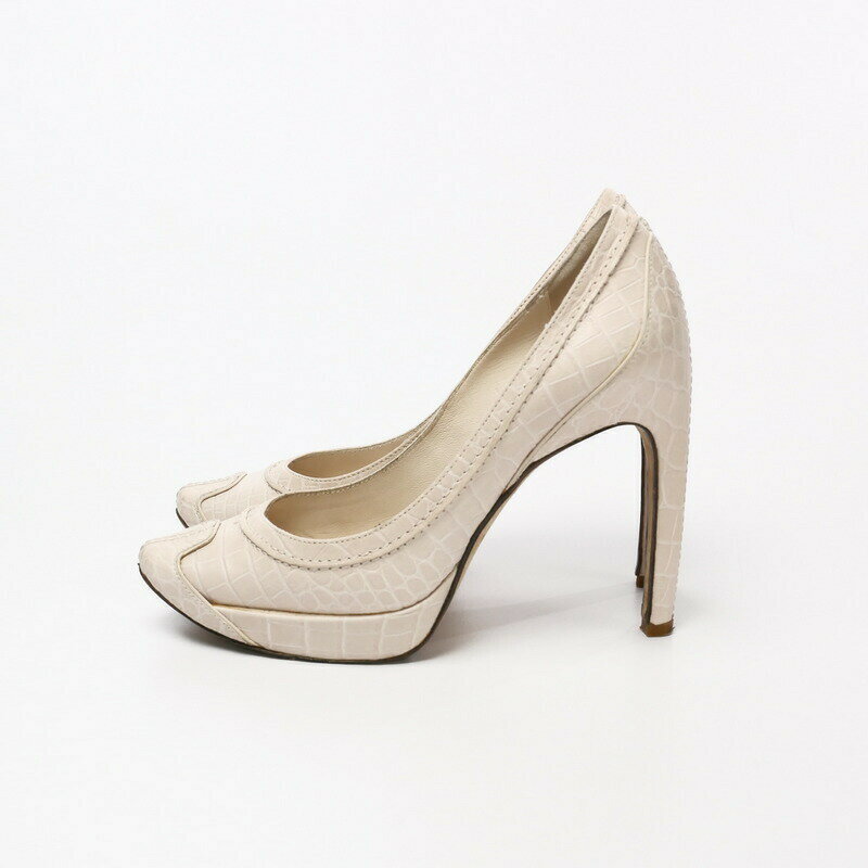 ■美品■CELINE セリーヌ パンプス 靴 サイズ 34（21cm相当）イタリア製 ライトベージュ系 レザー 型押し プラットフォーム ブランド古着【中古】20210628/GH9360