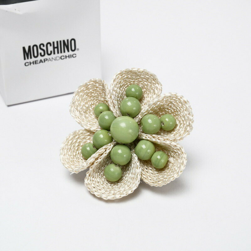 ■美品■MOSCHINO CHEAP AND CHIC モスキーノチープアンドシック フラワー コサージュ ブローチ レディース ベージュ×グリーン系 小物 アクセサリー【中古】20210823/GI4643