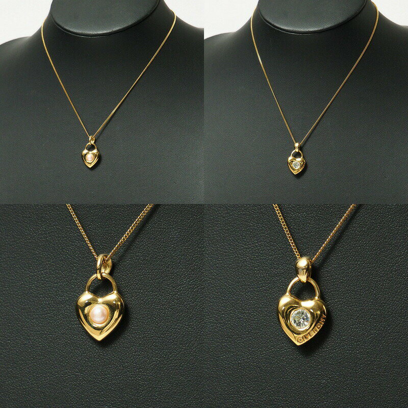 ■美品■GIVENCHY ジバンシィ《ヴィンテージ》2WAY ハート ロゴ ネックレス パール クリスタル ゴールド 4Gロゴ old vintage アクセサリー ブランド古着【中古】20230412/GN0217