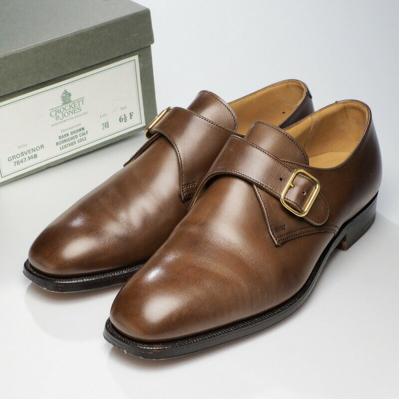 Crockett & Jones クロケットアンドジョーンズ《GROSVENOR グロブナー》モンクストラップ シューズ 革靴 サイズ6.5F（25.0cm相当）＃248 ドレスシューズ ブラウン イングランド製 ブランド古着【中古】20230424/GN1943