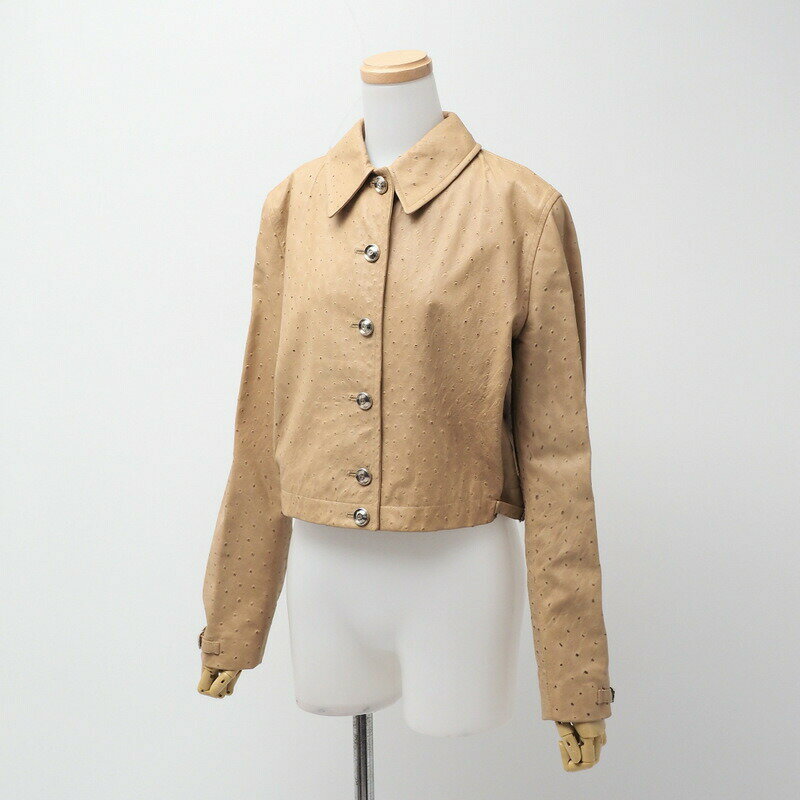 ■美品■GIANFRANCO FERRE ジャンフランコ フェレ オーストリッチ型押しレザー ジャケット レディース サイズ40 イタリア製 old vintage ブランド古着【中古】20230502/GN2918