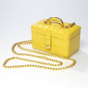 ■美品■高級皮革■リアルオーストリッチレザー《ヴィンテージ》チェーンショルダーバッグ ミニバッグ パーティーバッグ ジュエリーボックス 鞄 イエロー ゴールドチ...
