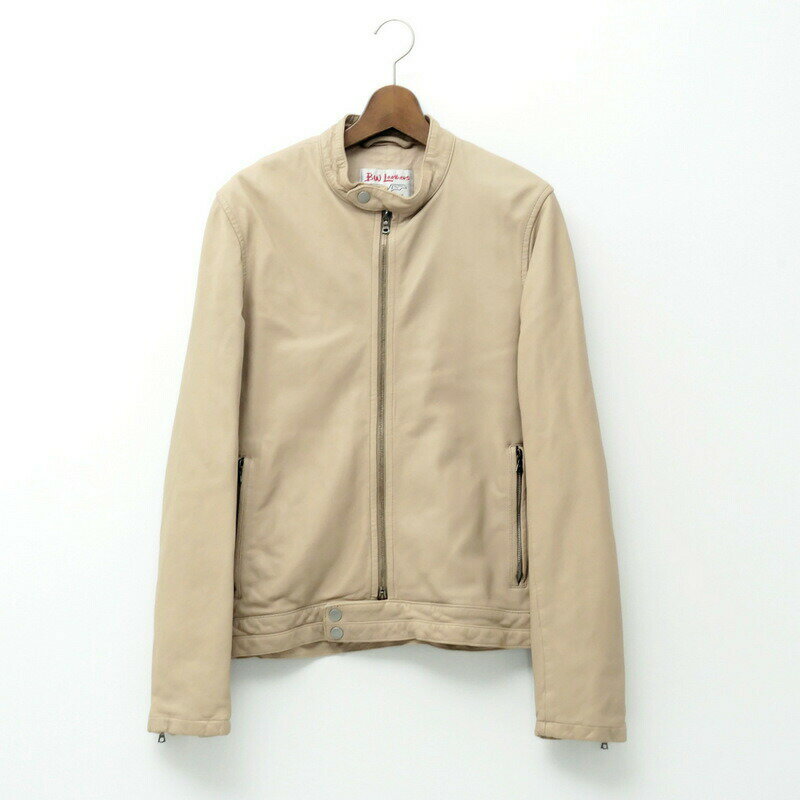 ■美品■BLUE WORK ブルーワーク トゥモローランド ラムレザー シングルライダース ジャケット サイズM 羊革 ベージュ ブランド古着【中古】20230523/GN4682