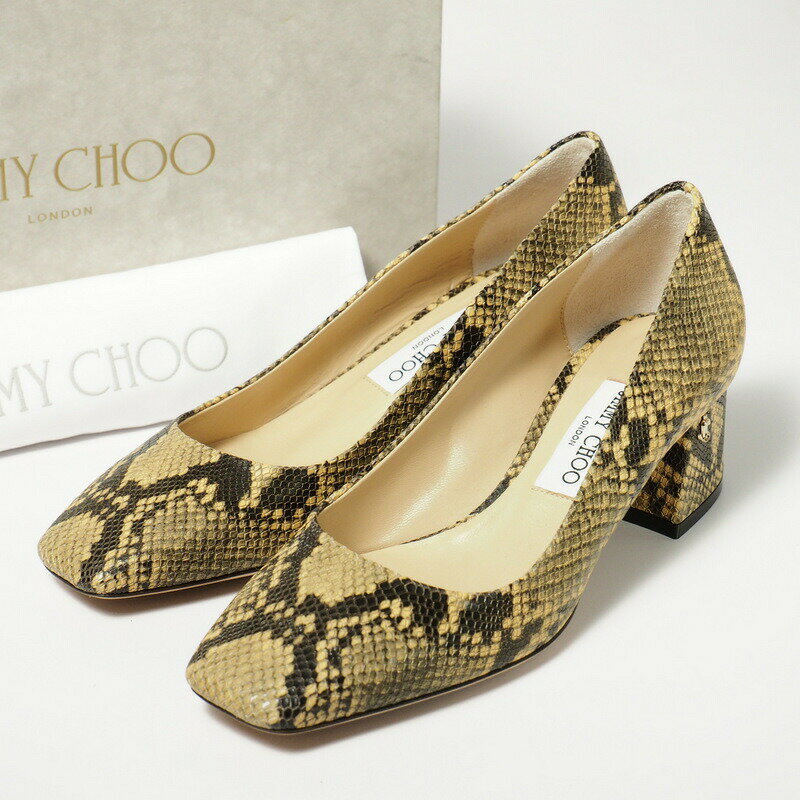 ■美品■2020年製■JIMMY CHOO ジミーチュウ《DIANNE45》スネークプリント スクエアトゥ パンプス サイズ37.5 (24.0～24.5cm相当) イタリア製 ブランド古着【中古】20230711/GN6963