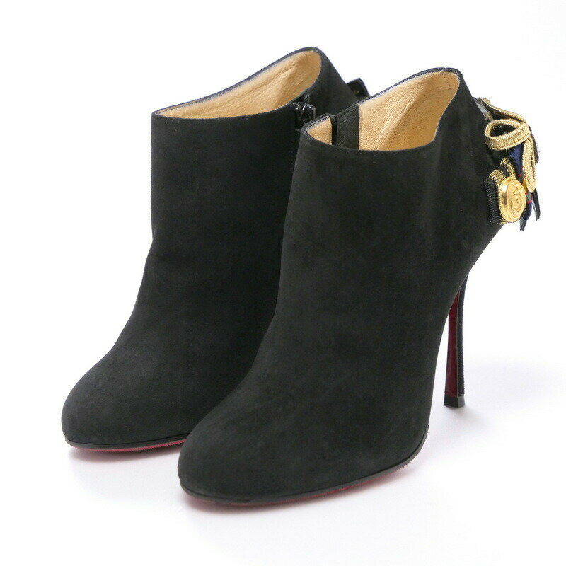 ■美品■ Christian Louboutin クリスチャンルブタン ブーティ パンプス サイズ35.5（22.5cm相当) 靴 ブラック エンブレム 釦装飾 イタリア製 ブランド古着【中古】20230923/GO2253