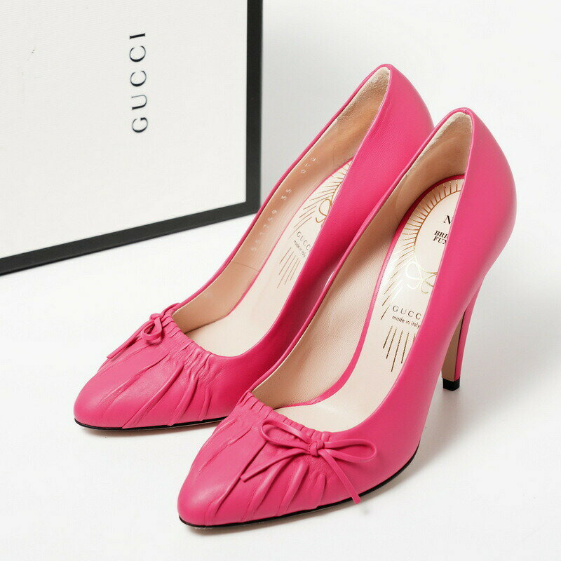 ■未使用品■GUCCI グッチ レザー パンプス サイズ35（22.0cm相当）551759 ギャザー リボン NO.7 BRIGHT FUXIA ピンク イタリア製 20231103/GO6497