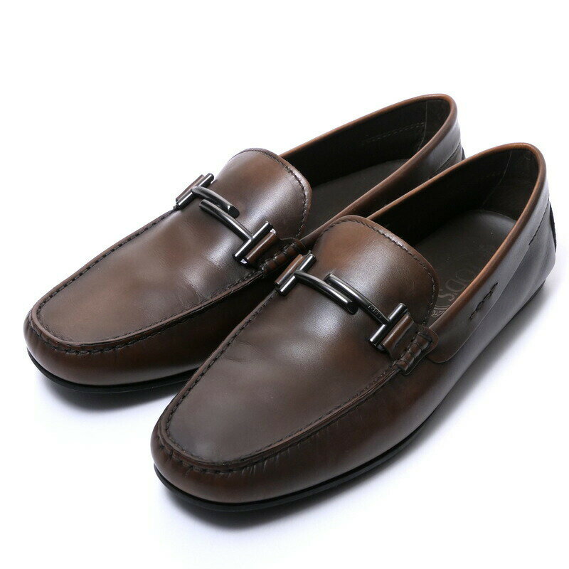 TOD'S トッズ ゴンミーニ ドライビングシューズ ローファー モカシン スリッポン 靴 メンズ サイズ8.5A（27.5cm相当）レザー TTビット ブラウン ブランド古着【中古】 20231123/GO8468