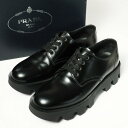 ■美品■2020AW■PRADA プラダ ロックサンド ブラッシュドロイスレザーシューズ《2EE332》 靴 メンズ サイズ7.5（27cm相当）レースアップ 革靴 厚底 ブラック イタリア製 ブランド古着【中古】20231201/GO8689