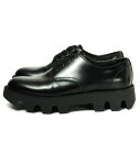 ■美品■2020AW■PRADA プラダ ロックサンド ブラッシュドロイスレザーシューズ《2EE332》 靴 メンズ サイズ7.5（27cm相当）レースアップ 革靴 厚底 ブラック イタリア製 ブランド古着【中古】20231201/GO8689 2