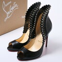 ■未使用品■ Christian Louboutin クリスチャンルブタン 《Roucouloucou》 レザー オープントゥ パンプス 靴 サイズ36.5（23cm相当) スタッズ スカラップ ブラック イタリア製 ブランド古着【中古】20231219/GP0599