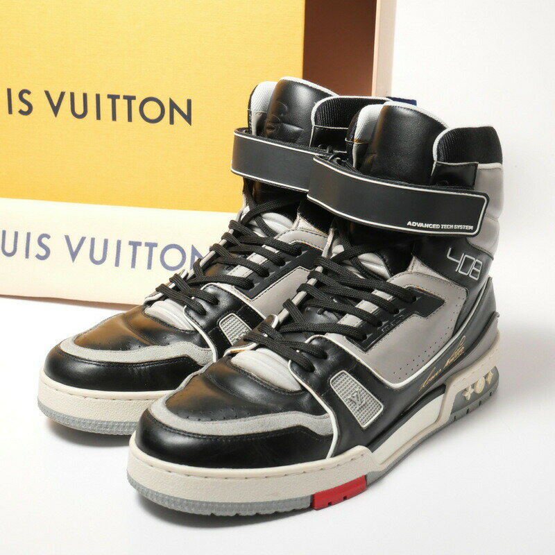 ■2019SS■LOUIS VUITTON ルイヴィトン Virgil Abloh ヴァージルアブロー ハイカットレザースニーカーLV Trainer LVトレイナー《CL1118》サイズ6（25cm相当）モノグラム ロゴ 靴 イタリア製 ブランド古着【中古】20240109/GP1115