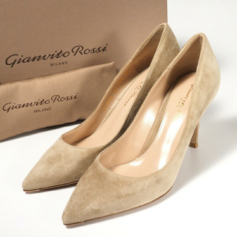 ■美品■Gianvito Rossi ジャンヴィト ロッシ ≪GIANVITO 85≫ スエードレザー パンプス 靴 レディース サイズ35（22.5cm相当）ポインテッドトゥ ベージュ イタリア製 ブランド古着【中古】20240305/GP4187