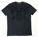 DOLCE & GABBANA ドルチェアンドガッバーナ ボタニカル フロッキープリント 半袖 Tシャツ《G8EX6T G7ZNI》メンズ サイズ50 ブラック イタリア製 ブランド古着【中古】20240322/GP4667