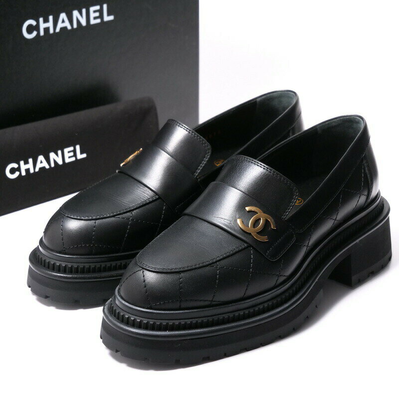 ■未使用品■CHANEL シャネル ≪23A≫レザー ローファー 靴 レディース サイズ35.5（22.5cm相当）CCロゴ ココマーク マトラッセ ブラック/ゴールド イタリア製 20240331/GP5601