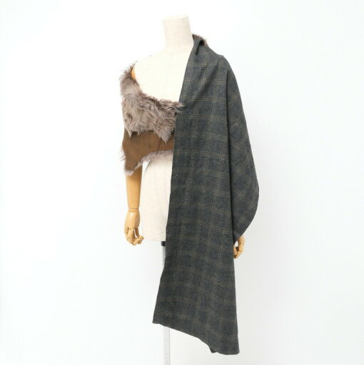 KARL DONOGHUE カールドノヒュー ムートン ファー ショール ストール マフラー LAMBSKIN 羊革 毛皮 切替 チェック柄 イギリス製 ブランド古着【中古】20230428/GP4225 KARL DONOGHUE カールドノヒュー ムートン ファー ショール ストール マフラー LAMBSKIN 羊革 毛皮 切替 チェック柄 イギリス製 ブランド古着【中古】20230428/GP4225