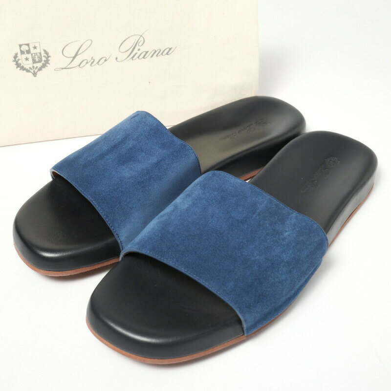 【SALE】■未使用品■Loro Piana ロロピアーナ サンダル 靴 メンズ サイズ44（28.5cm相当）スエードレザー ブルー/ブラック イタリア製 ブランド古着【中古】20240411/GP6356