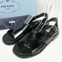 PRADA プラダ レザー フラットサンダル ストラップサンダル レディース 靴 サイズ38.5 (24.5cm相当) ブラック イタリア製 ブランド古着【中古】20240411/GP6335