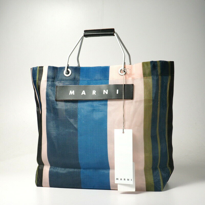 MARNI MARKET マルニマーケット FLOWER CAFE フラワーカフェ ショッピングバッグ トートバッグ ハンドバッグ 鞄 ナイロン ストライプ A4収納可能 ブランド古着【中古】20240413/GP6260 1