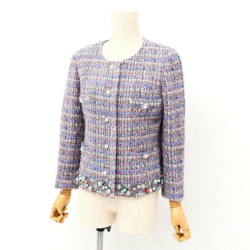 美品️ルネ Rene ノーカラージャケット デニム フリル ネイビー 36 美品️ルネ Rene ノーカラージャケット デニム フリル ネイビー 36