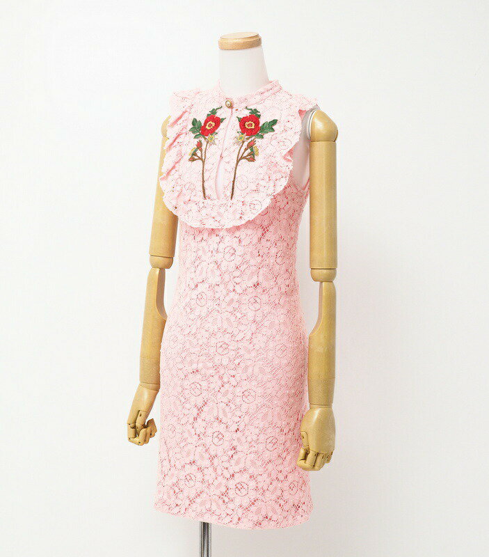 GUCCI グッチ ワンピース サイズ36 ノースリーブ タイト ドレス レース 刺繍 GG パール