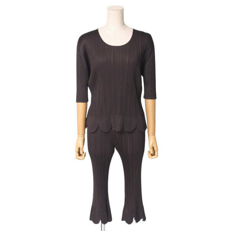 ■美品■PLEATS PLEASE ISSEY MIYAKE プリーツプリーズ イッセイミヤケ パンツセットアップ サイズトップス4/パンツ1 スカラップ トップス 七分丈 クロップドパンツ プリーツ加工 ブランド古着【中古】20241203/RA2326