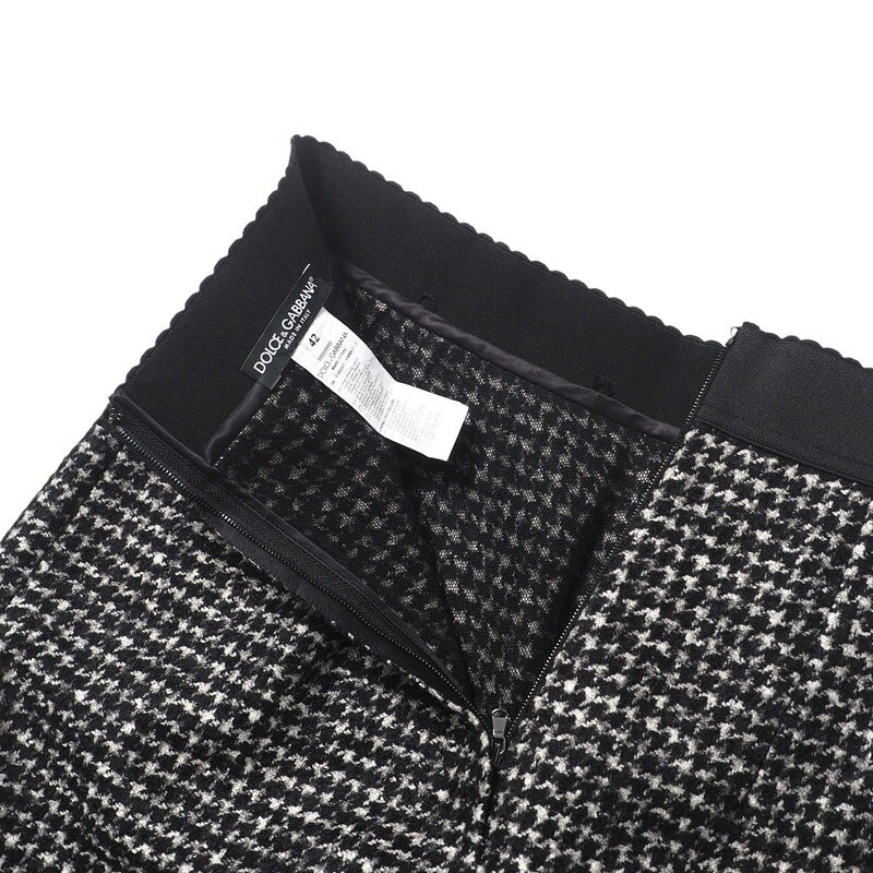 ■美品■DOLCE&GABBANA ドルチェアンドガッバーナ スカート サイズ42 ツイード 裾フリンジ ウエストゴム ウール シルク アルパカ モヘヤ イタリア製 ブランド古着【中古】20250227/RA3574