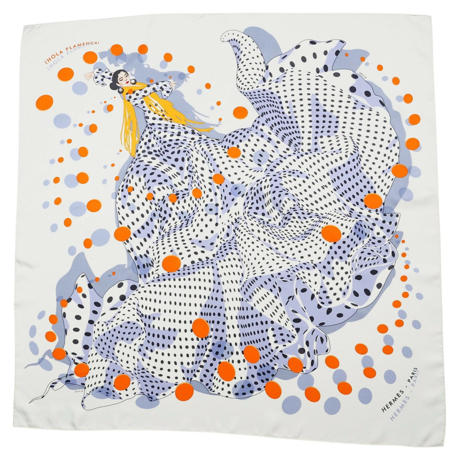 HERMES エルメス カレ90 iHOLA FLAMENCA! スカーフ iHOLAFLAMENCA! カレ90 ドット フラメンコ シルクツイル フランス製 ブランド古着【中古】20250409/RA4098