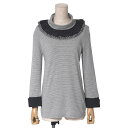 【プライスダウン】CHANEL シャネル カットソー サイズ36 P34 フリルネック レース ストライプ タートルネック 長袖 フランス製 ブランド古着【中古】20250423/RA4487