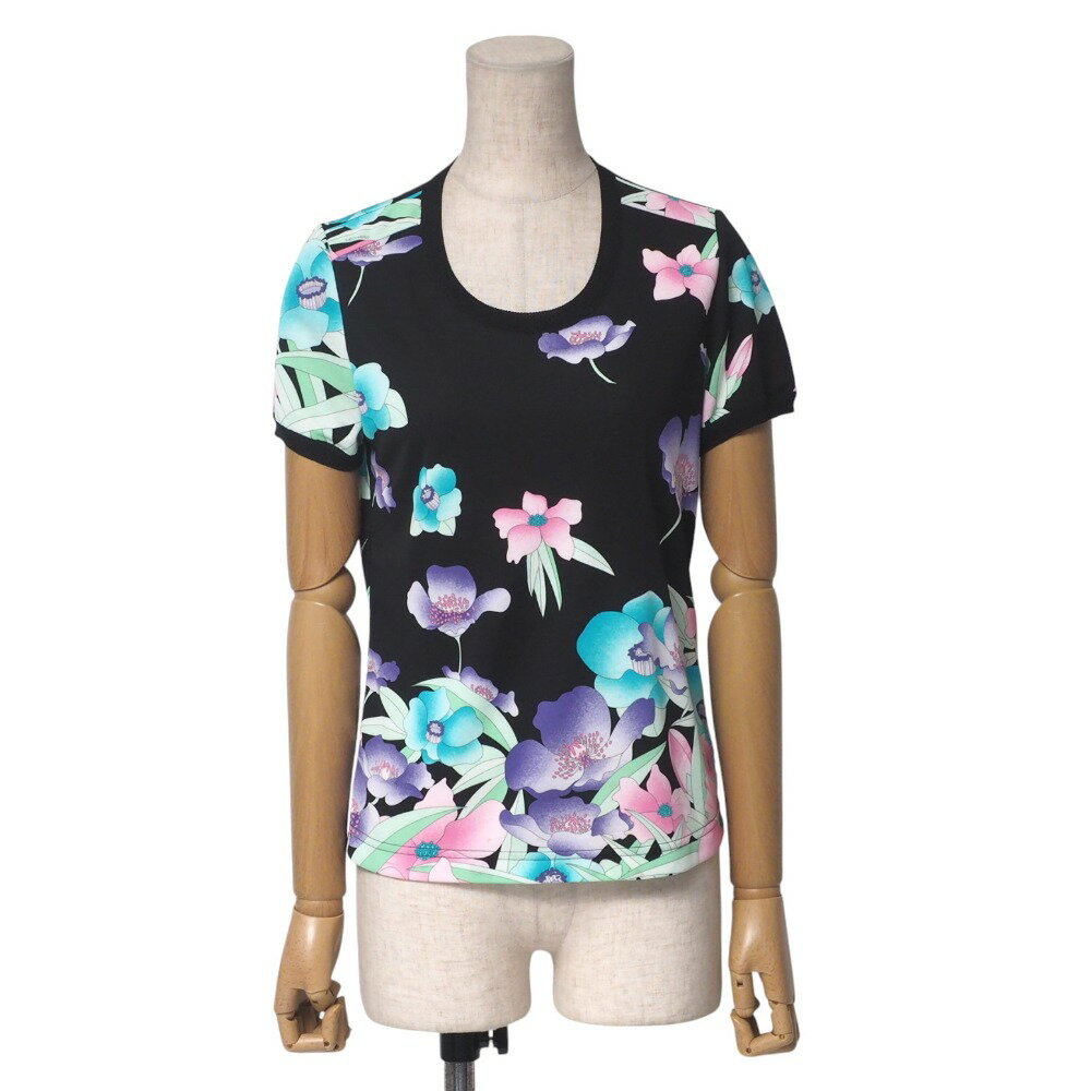 た6 美品 レオナール 花柄 半袖Tシャツ カットソー 38 ナイロン ra4572-1.jpg