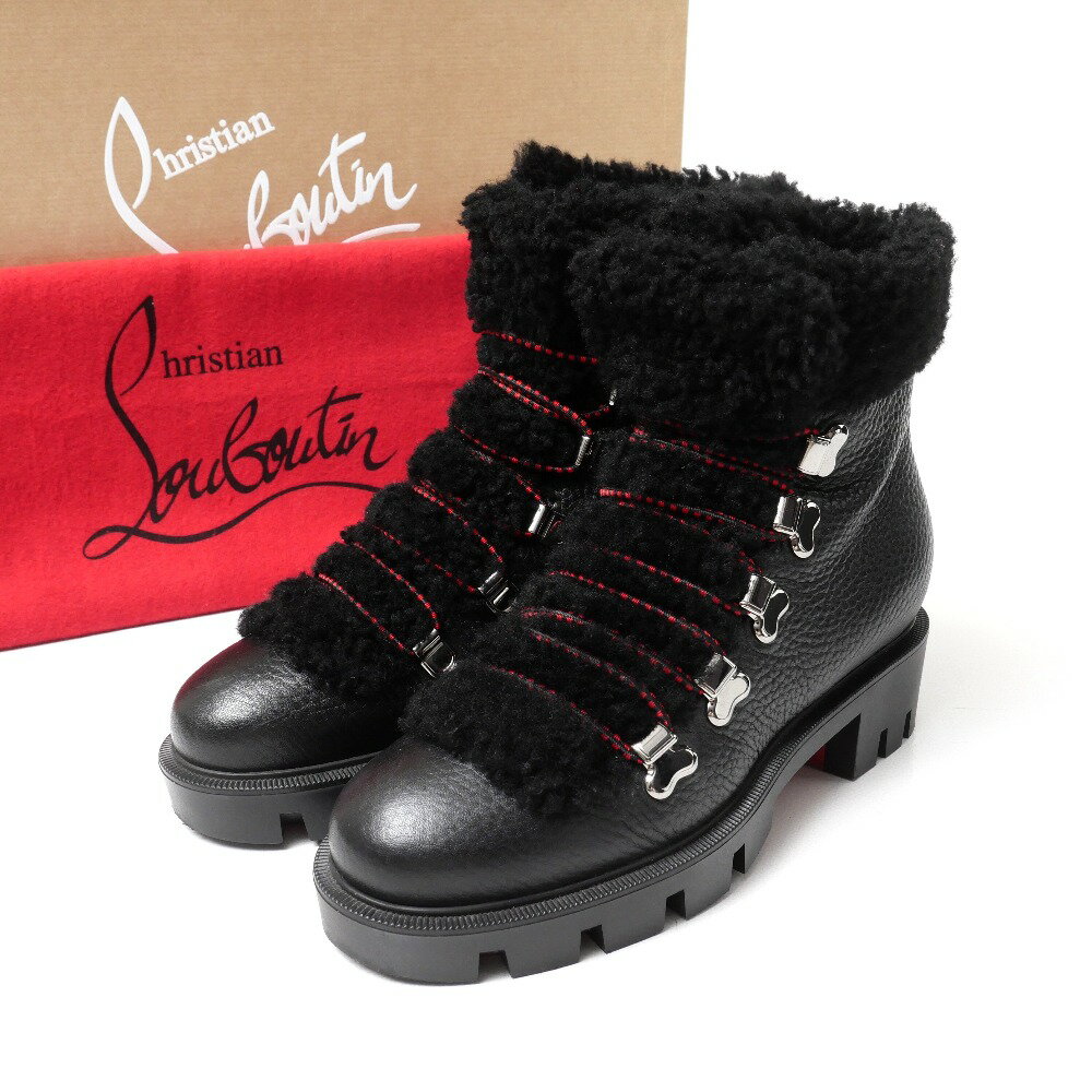 ■美品■Christian Louboutin クリスチャンルブタン EDERVIZIR FLAT ブーツ サイズ35 1/2 ショート ワークブーツ 異素材 ウール レザー 靴 ブランド古着【中古】20251110/RA6318