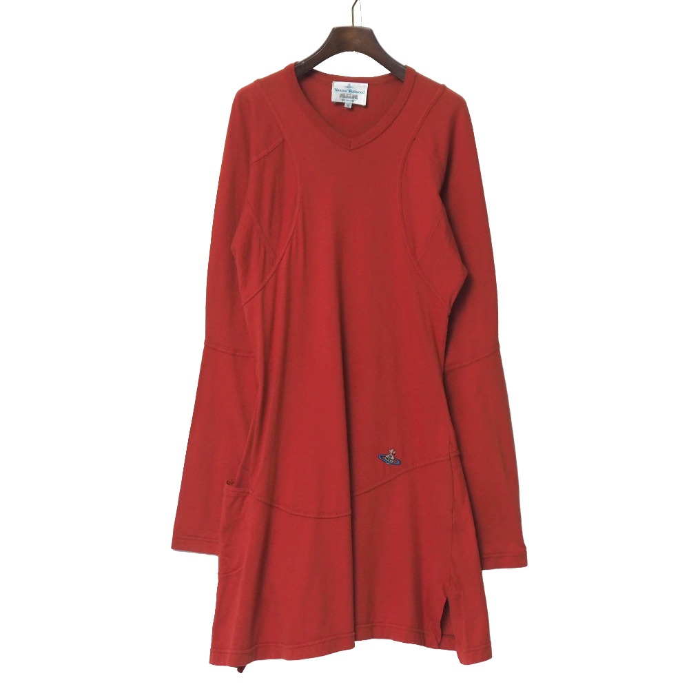 Vivienne WestwoodMAN ヴィヴィアンウエストウッドマン カットソー サイズS オーブ刺繍 フレア 長袖 ドロップショルダー ロングカットソー ワンピース イタリア製 ブランド古着【中古】20251129/RA6786