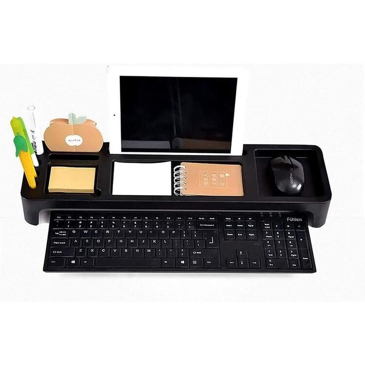 机上ラック 机上台 キーボード収納 卓上収納ラック 机上台 デスクオーガナイザー 便利なトレイ付き デスクボード スマホ トレー Anberotta J128 (ブラック)