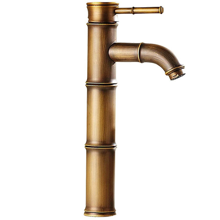 蛇口 混合水栓 洗面用 竹型 アンティーク シングルレバー 30cm レトロ 手洗いボウル用 洗面台 水道 Life System SK114 (大・30cm)