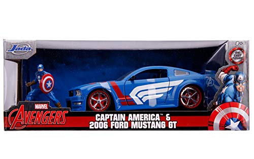 アウトレット品 ミニカー JADA TOYS ジェイダトイズ 2006 Ford Mustang GT Captain America 1/24 スケール ミニカー キャプテン・アメリカ ブルーボディ スター&ストライプ 精巧エクステリア コレクター向け ギフト アメリカンコミックス マスタング愛好家 ディスプレイ用
