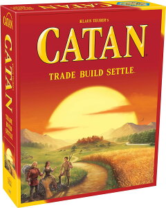 ボードゲーム CATAN基本セット CATAN 戦略性 高い 可変式 ゲームボード 六角形 地形タイル 木材 レンガ 羊毛 麦 鉱石 資源 取引 交渉 3-4人用 プレイ時間60-90分 対象年齢10歳以上 海岸フレームピース 港ピース 木製開拓地英語版 日本語説明書なし