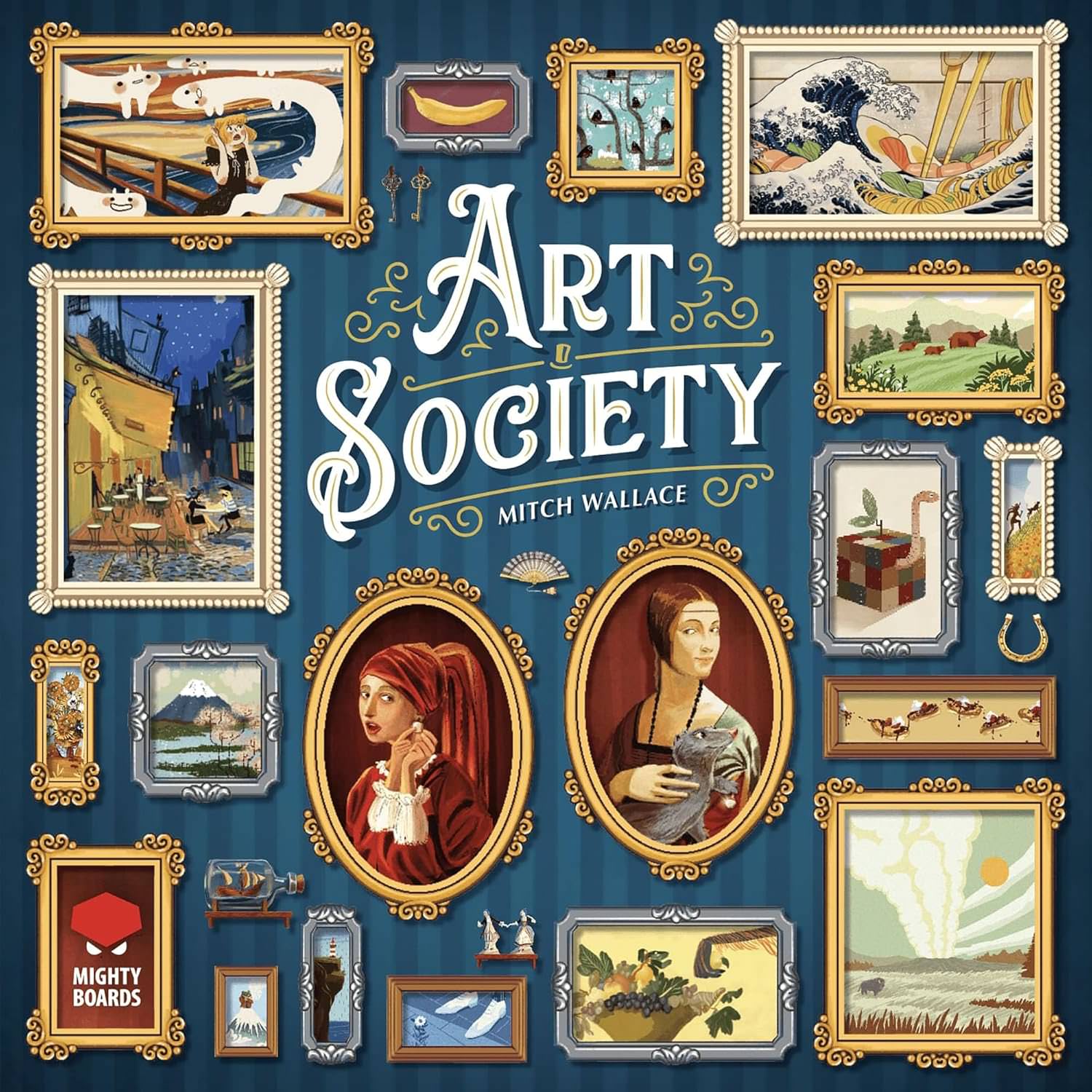 ボードゲーム Art Society アートソサエティ Mighty Boards社 戦略的 オークション タイル配置 19世紀後半 ヨーロッパ 芸術愛好家 邸宅 絵画 装飾品 収集 名声 アートコレクション 2人から4人 30分から60分 14歳以上 英語版 日本語説明書なし