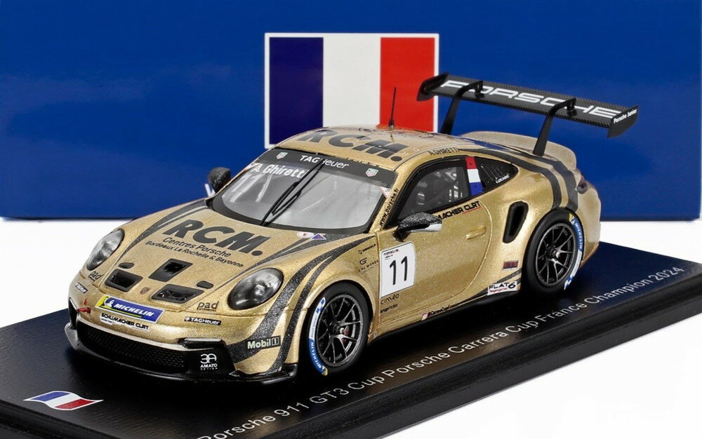PORSCHE 911 992 GT3 11号車 2024年 PORSCHE CARRERA CUP FRANCE CHAMPION A.GHIRETTI ゴールド/ Spark 1/43 ミニカー