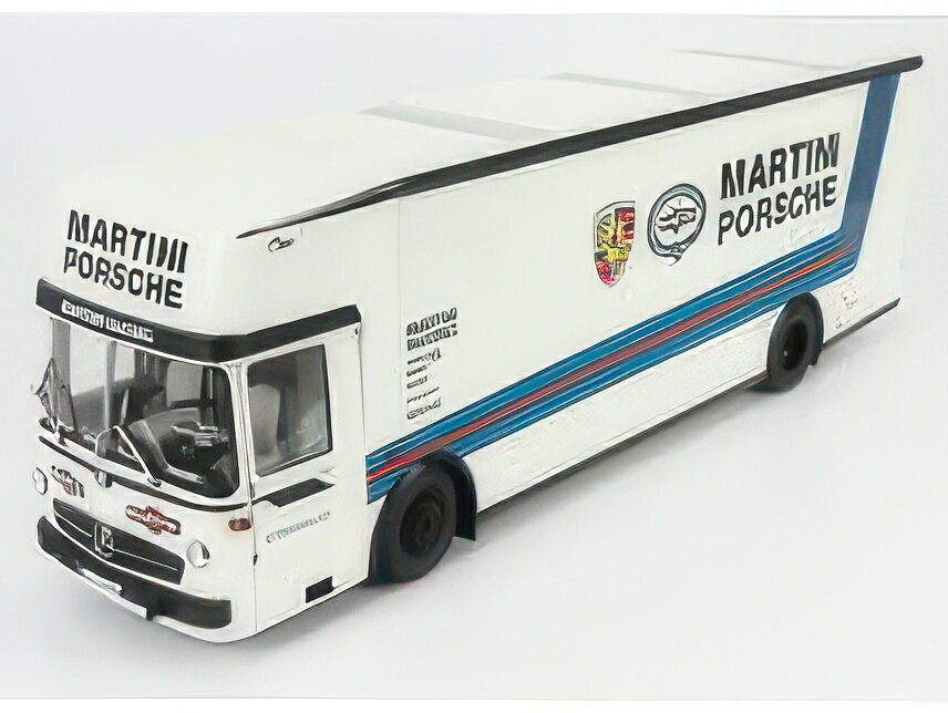 MERCEDES BENZ O317 TRUCK CAR TRANSPORTER PORSCHE MARTINI RACING 1968 WHITE BLUE/SCHUCO 1/18ミニカー