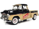 1957 Chevrolet 3100 ステップサイド ピックアップトラック ライネンクーゲルズ ブラック タン/AutoWorld 1/18ミニカー