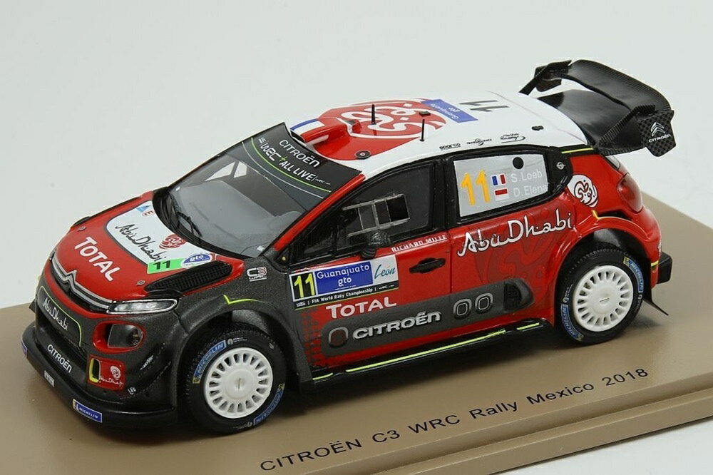 Hot Wheels - Citroen C3 WRC Citroen Total Abu Dhabi WRT 11号車 ラリーメキシコ 2018 S.Loeb D.Elena/ Spark 1/43 ミニカー