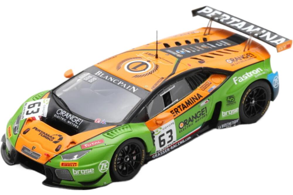 Lamborghini Huracan Gt3 #63 Grt チーム Grasser Racing 24H Spa 2018 イエロー グリーン/ Spark 1/43 ミニカー