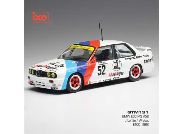 1988 BMW M3 E30 #52 WTCC ラフィット ホワイト ミニカー / IXO 1/43 ミニカー