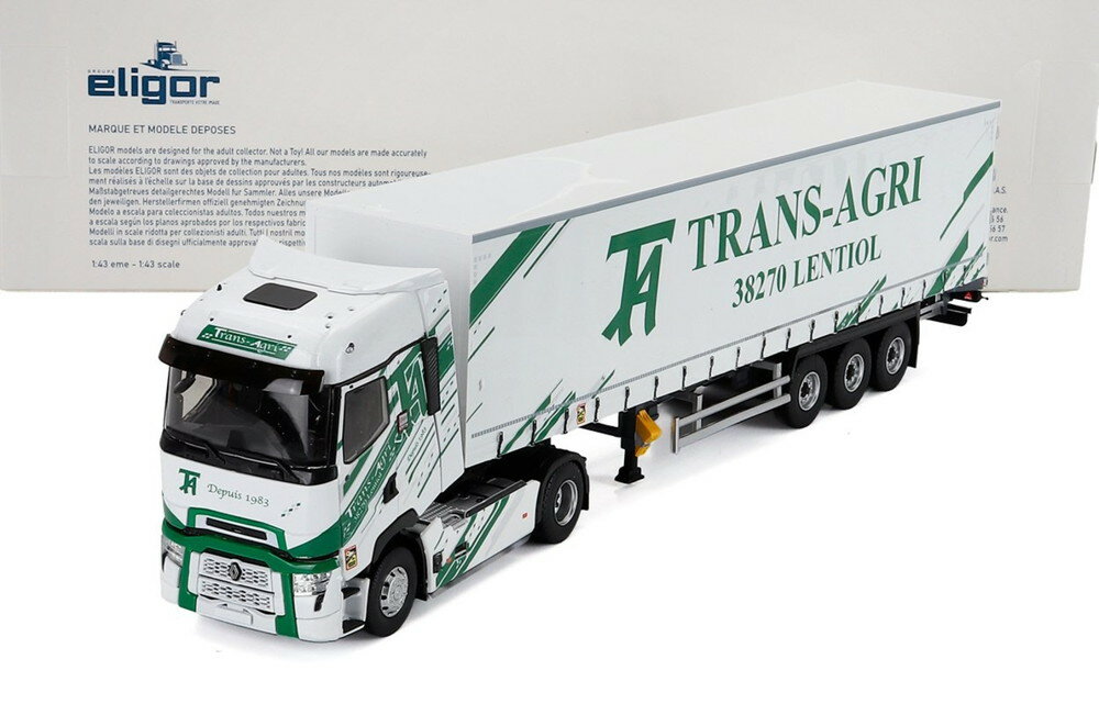 RENAULT T LINE HIGH トラック 幌付 TRANS AGRI 2023 ホワイト グリーン / ELIGOR 1/43 ミニカー