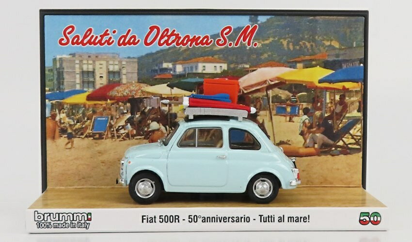 Fiatフィアット 500R 1972 TUTTI AL MARE SALUTI DA OLTRONA S.M. 50th ANNIVERSARIO 1972 2022 200台限定 / BRUMM 1/43 ミニカー