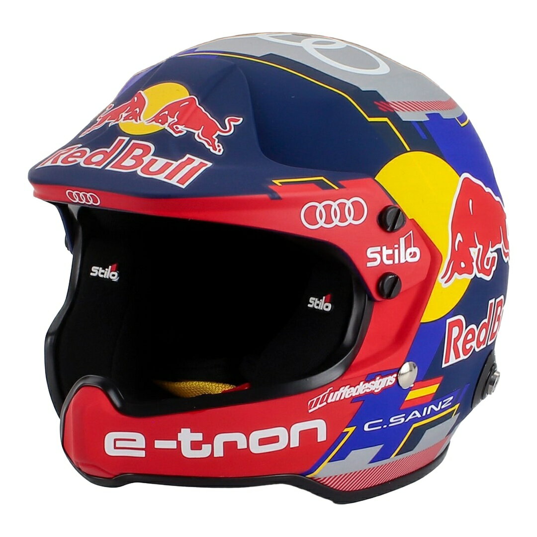 Rakuten - Stiloヘルメット Carlos Sainz Sr Audiアウディ RS Q e-tron E2 #204 ダカールラリー 2024 ウィナー ブルー レッド イエロー / MINI HELMET 1/2 ミニカー