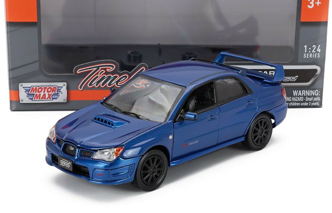 Subaruスバル Imprezaインプレッサ WRX STi 2003 Black Wheelsブラックホイール Blue Metブルーメタリック / Motor Max 1/24 ミニカー