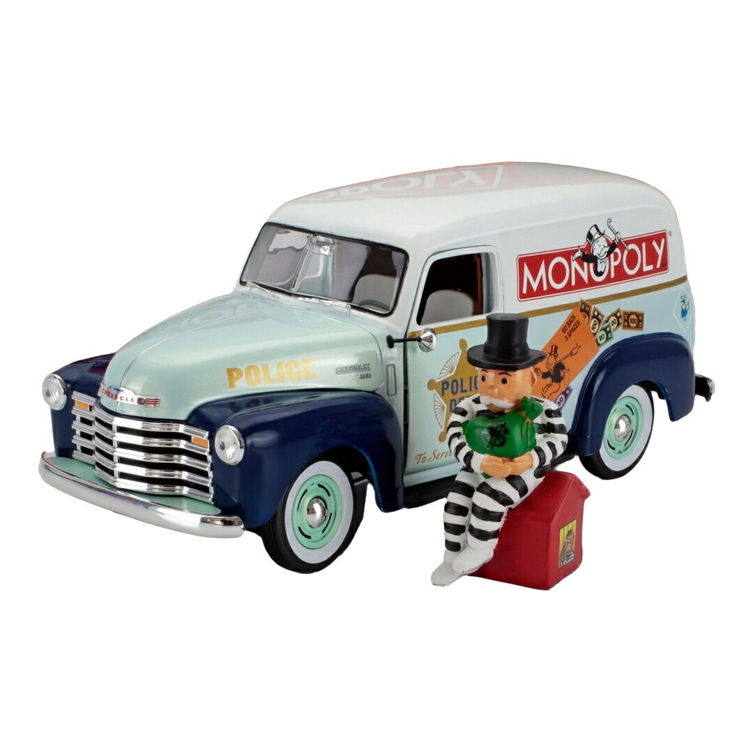  Chevroletシボレー 1948 パネルデリバリー ポリス モノポリーフィギュア付き ライトブルー/ダークブルー TVシリーズ / AutoWorld 1/18 ミニカー