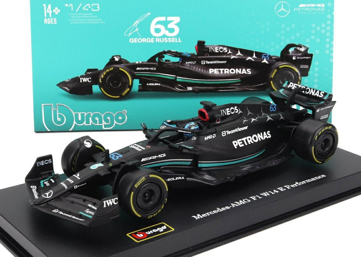 Mercedes Benzメルセデスベンツ F1 W14 #63 George Russell 2023 マットブラック シグネチャーシリーズ / Bburago 1/43 ミニカー