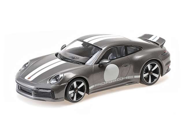 2022 ポルシェ 911 (992) スポーツクラシック グレーメタリック ストライプ付き/ MINICHAMPS 1/18 ミニカー