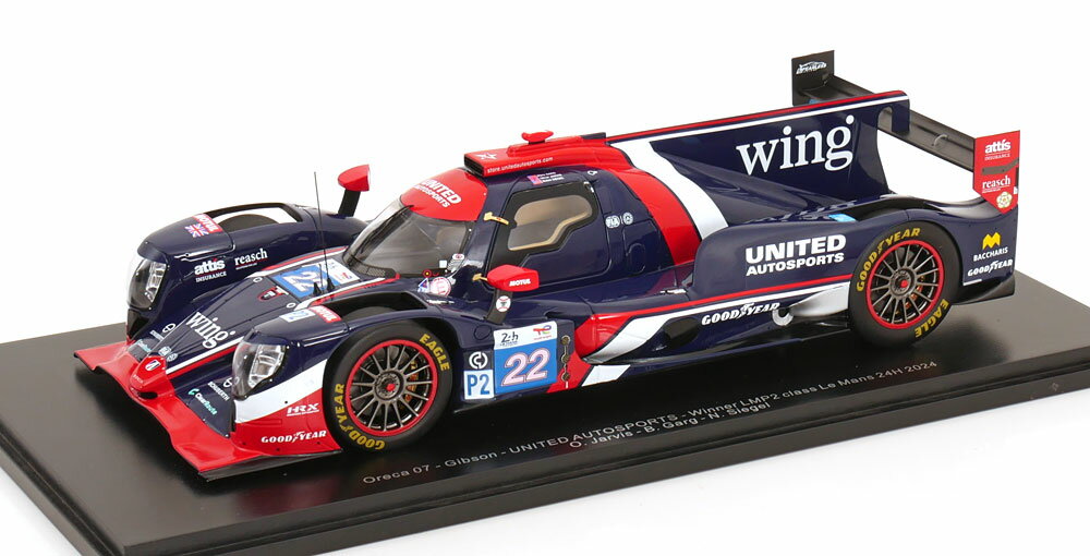 Oreca 07 Gibson 優勝 LMP2クラス 24時間ルマン Jarvis/Garg/Siegel 2024 ケース付き/ Spark 1/18 ミニカー